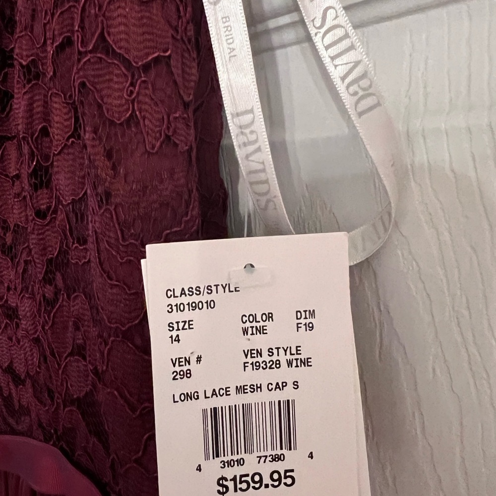 David's Bridal Lace Mesh Dress in Wine